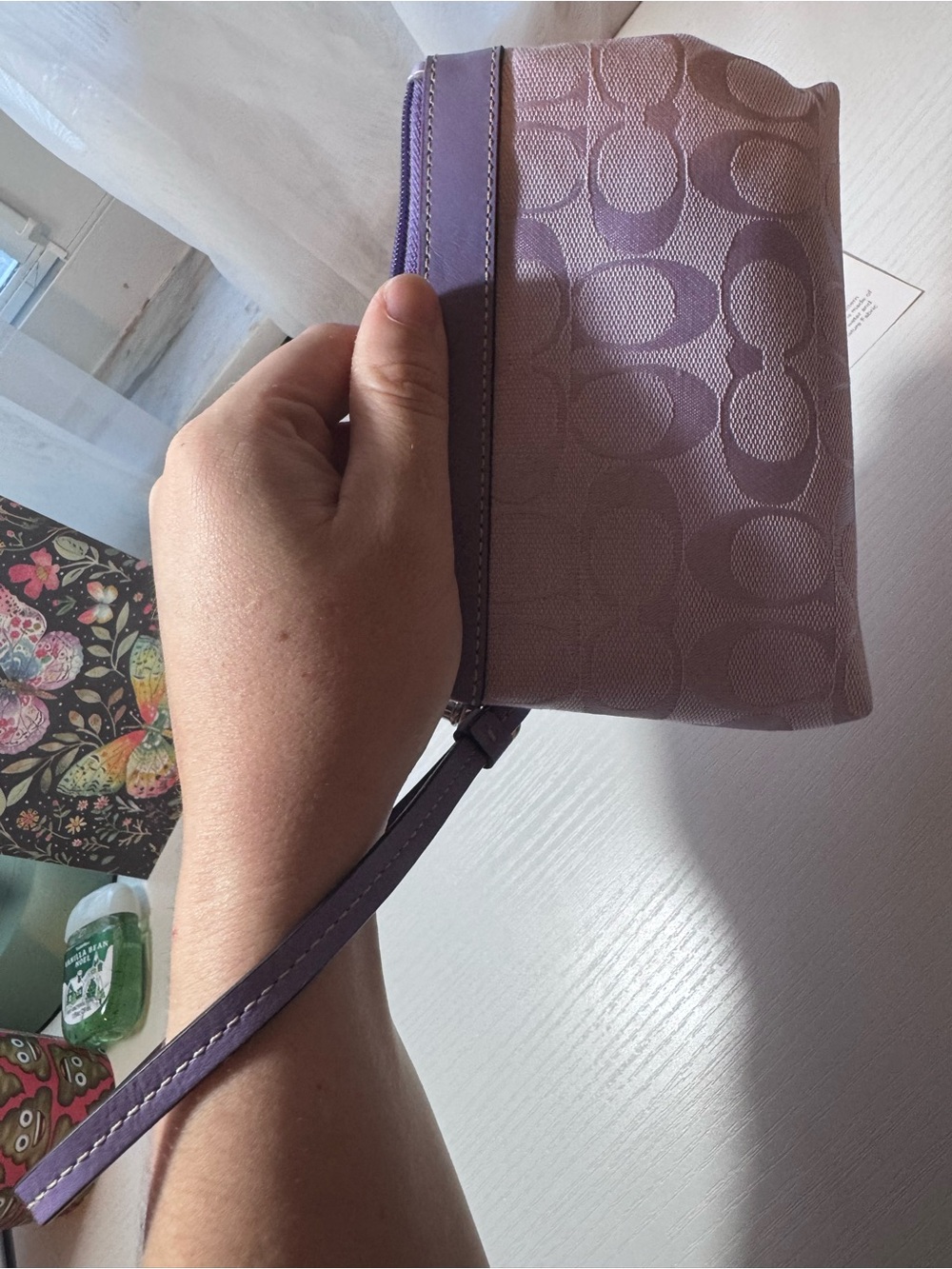 Coach Lavender Signature Wristlet with Leather Trim - Picture 7 of 7
